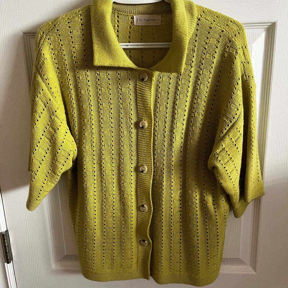 By Together Green Cardigan Sweater with Intricate Knit